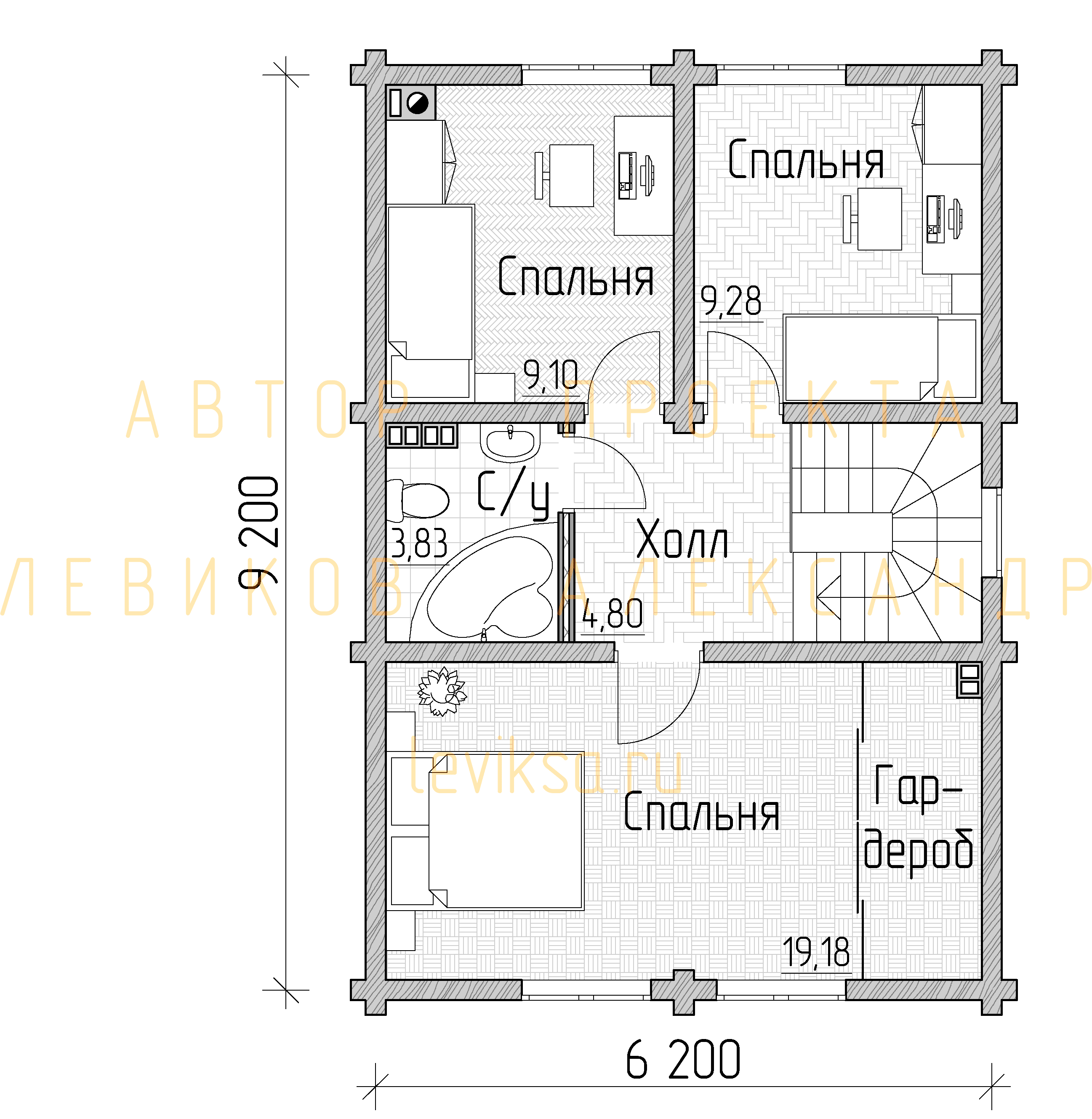 План функционального зонирования мансардного этажа