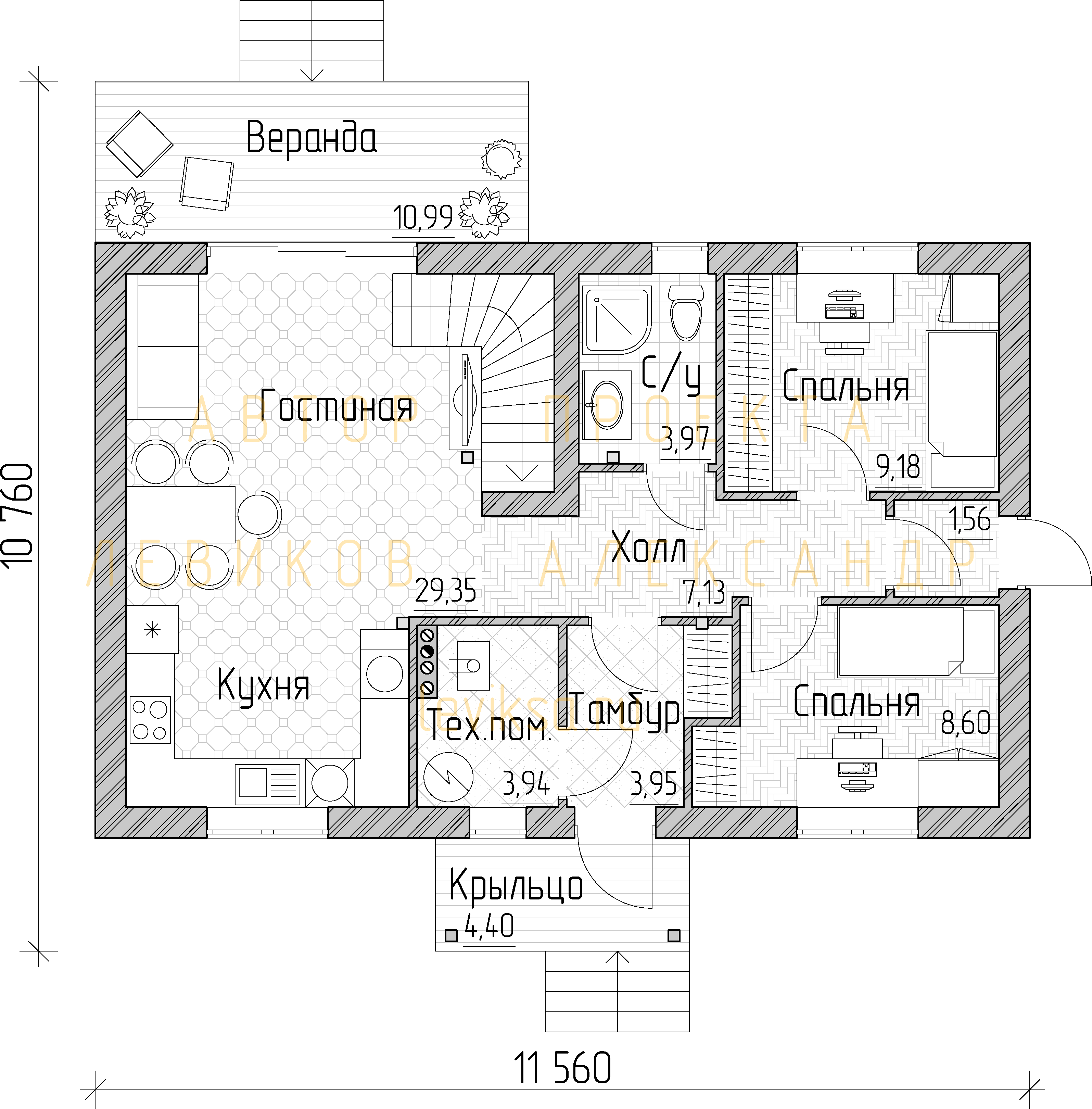 План функционального зонирования первого этажа